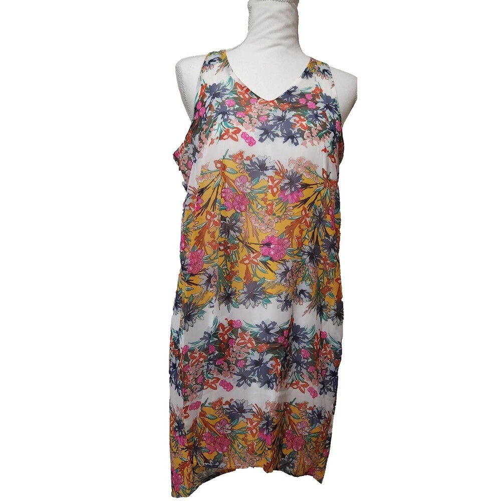 Fire Los Angeles Womens Floral Summer Sun Dress White Pink Sleeveless Small
